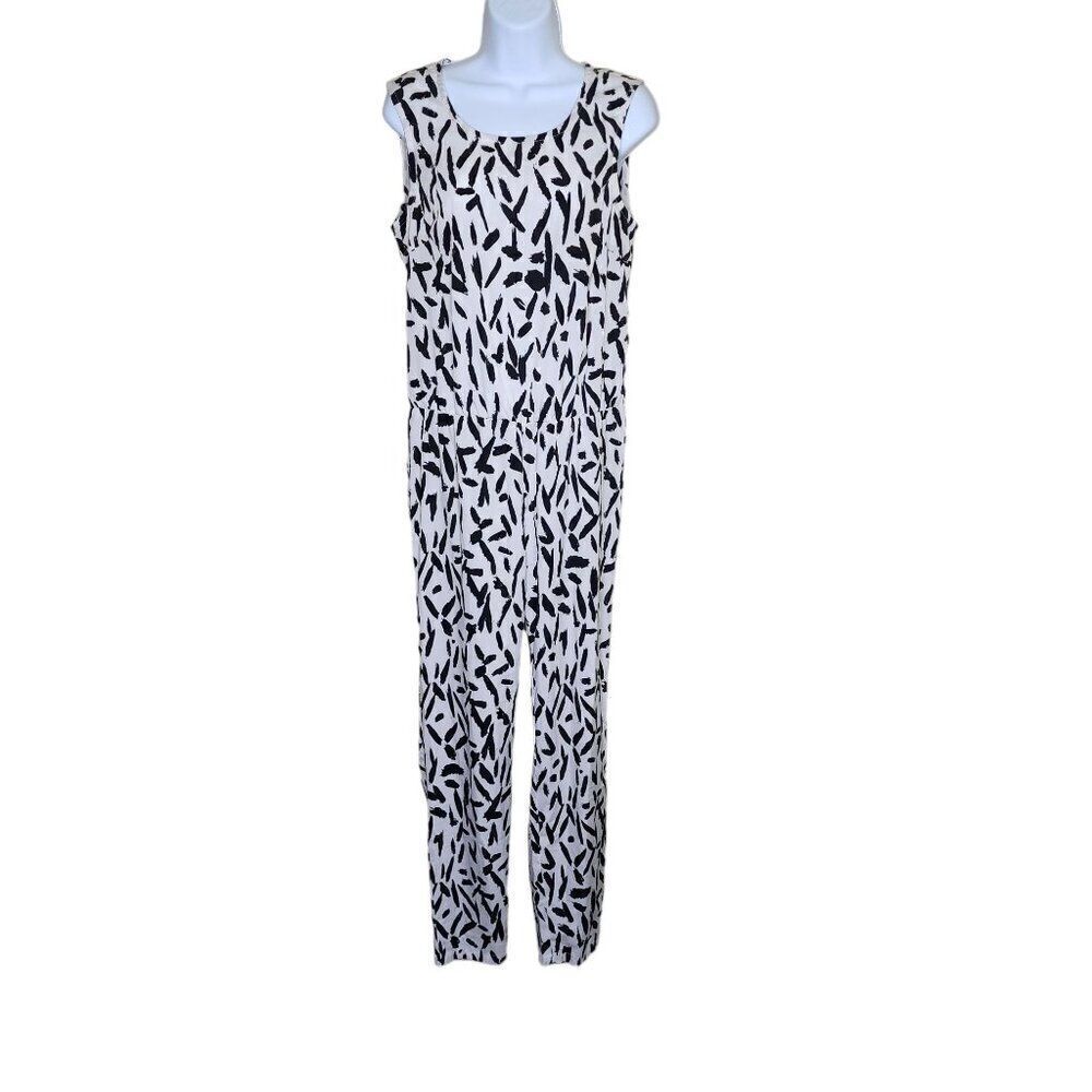 Noisy May Sleeveless Boho Animal Print Jumpsuit Womens Size M Black White